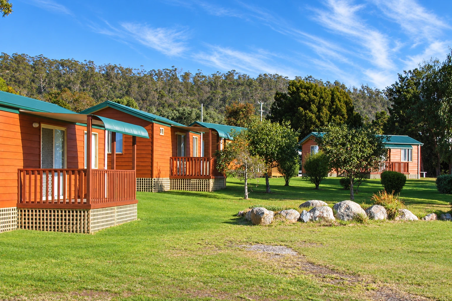 Timber cabins at Bicheno East Coast Holiday Park