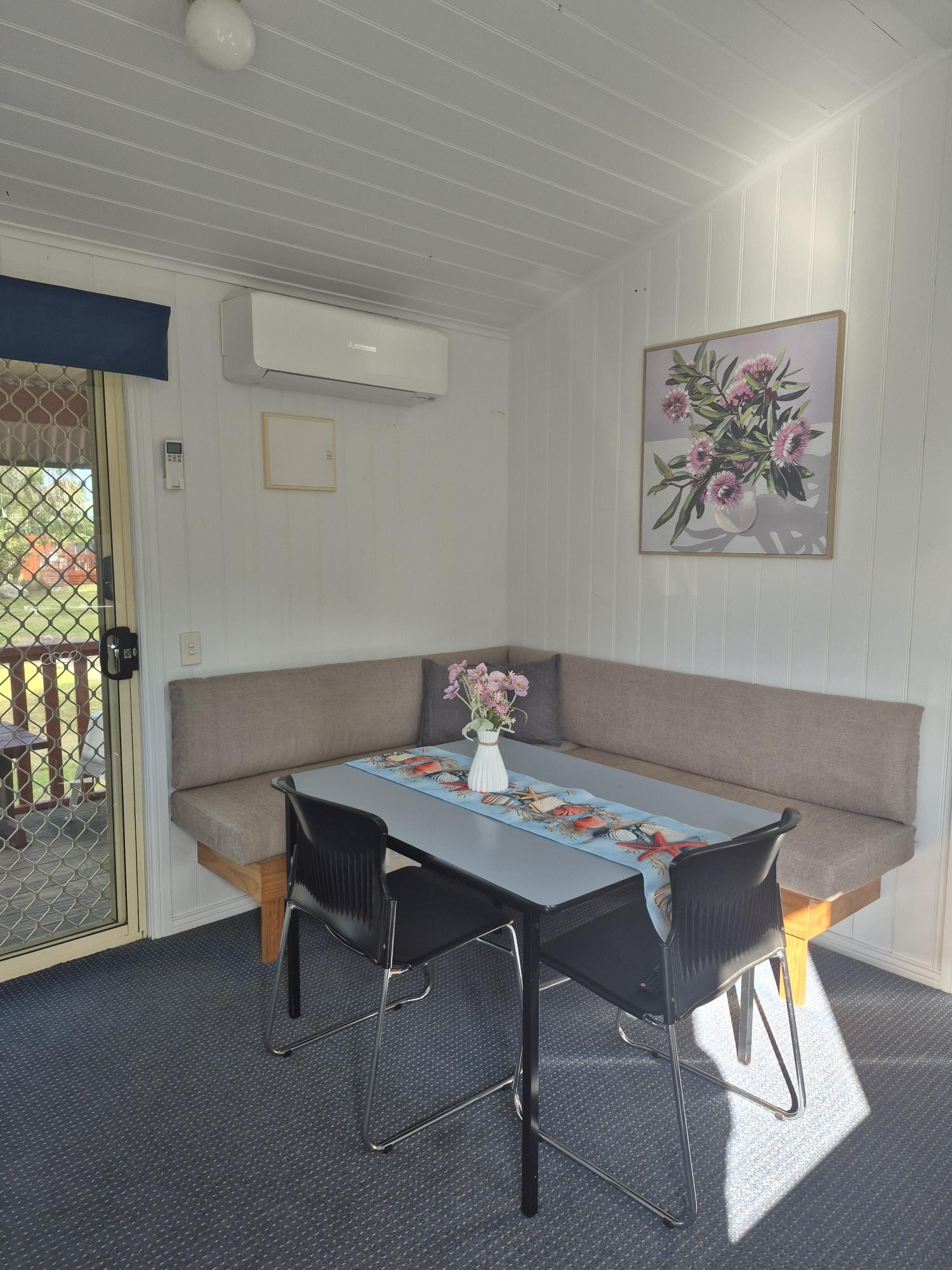 Dining area inside a two-bedroom standard cabin